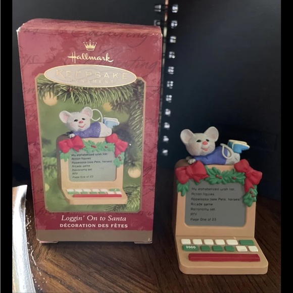 Hallmark Keepsake Collectable 2000 Ornament - LOGGIN' ON TO SANTA - Mouse - Picture 1 of 5